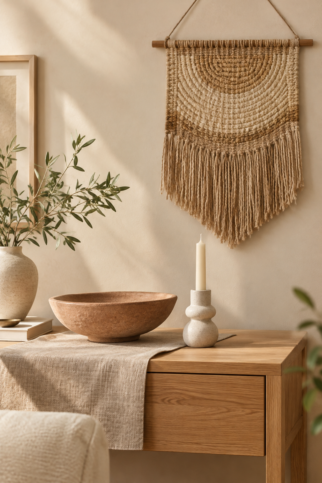 Styled handmade home decor scene in a warm natural interior