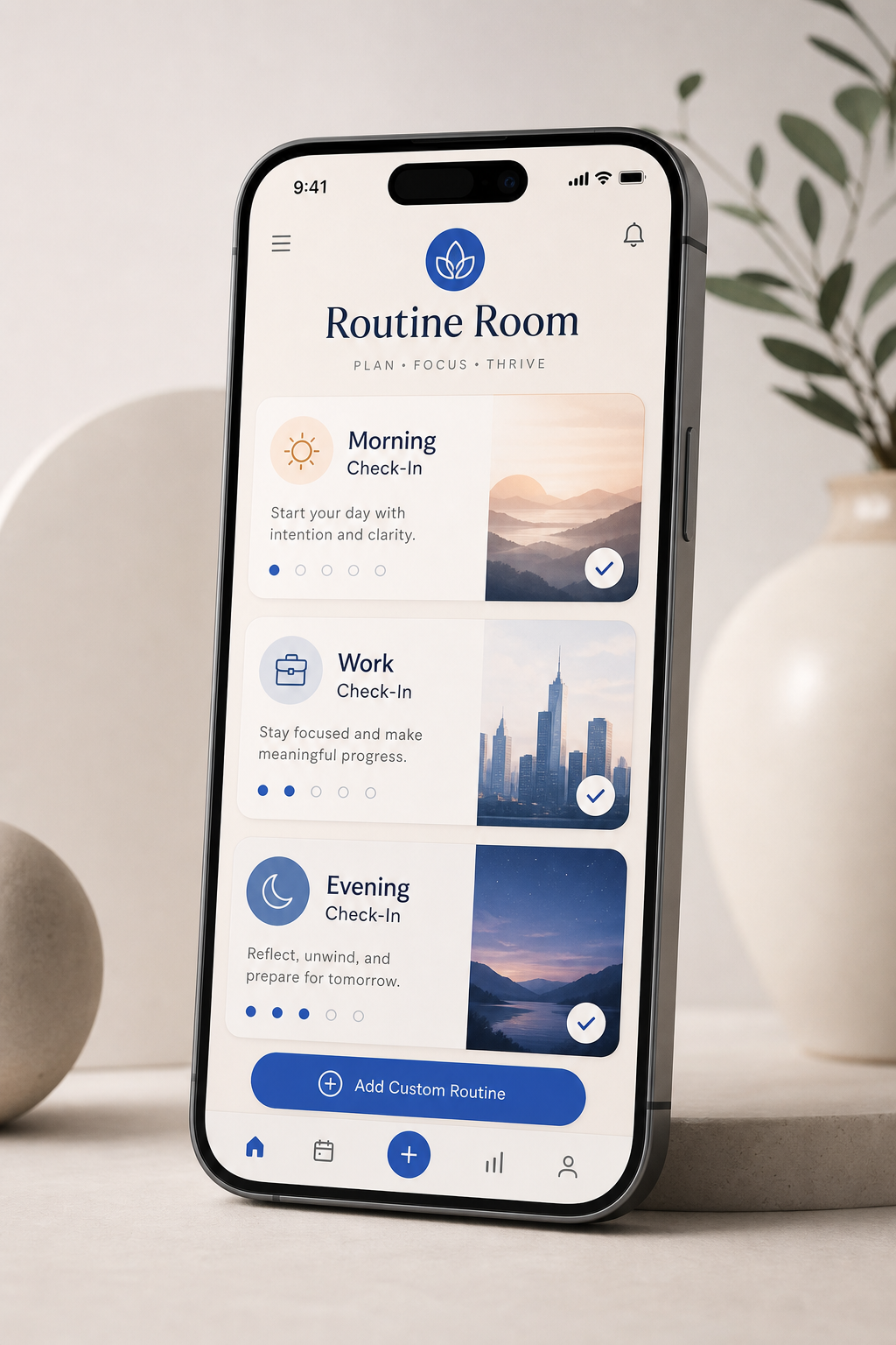 Routine Room app screen in a smartphone frame