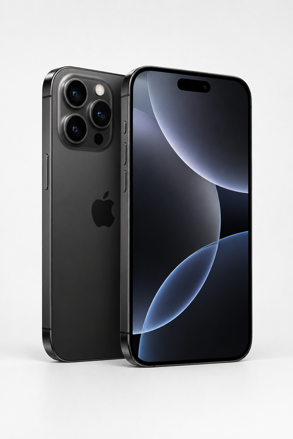 Premium black smartphone with slim bezels shown upright on a clean studio background