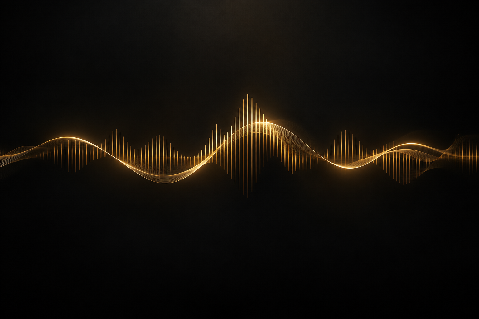 Elegant gold audio waveform ribbon over dark gradient, symbolizing premium sports podcast media