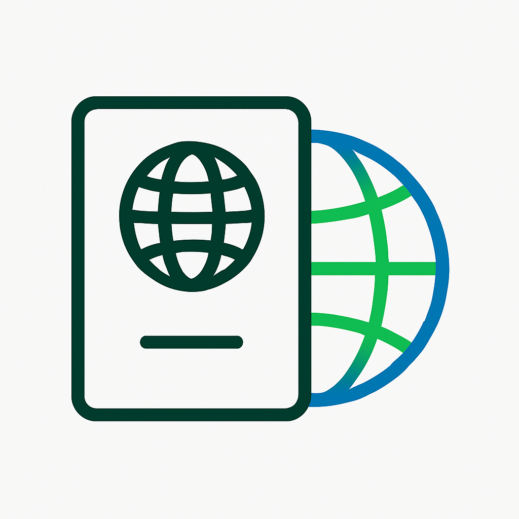 Passport and globe icon, representing international applicant resources
