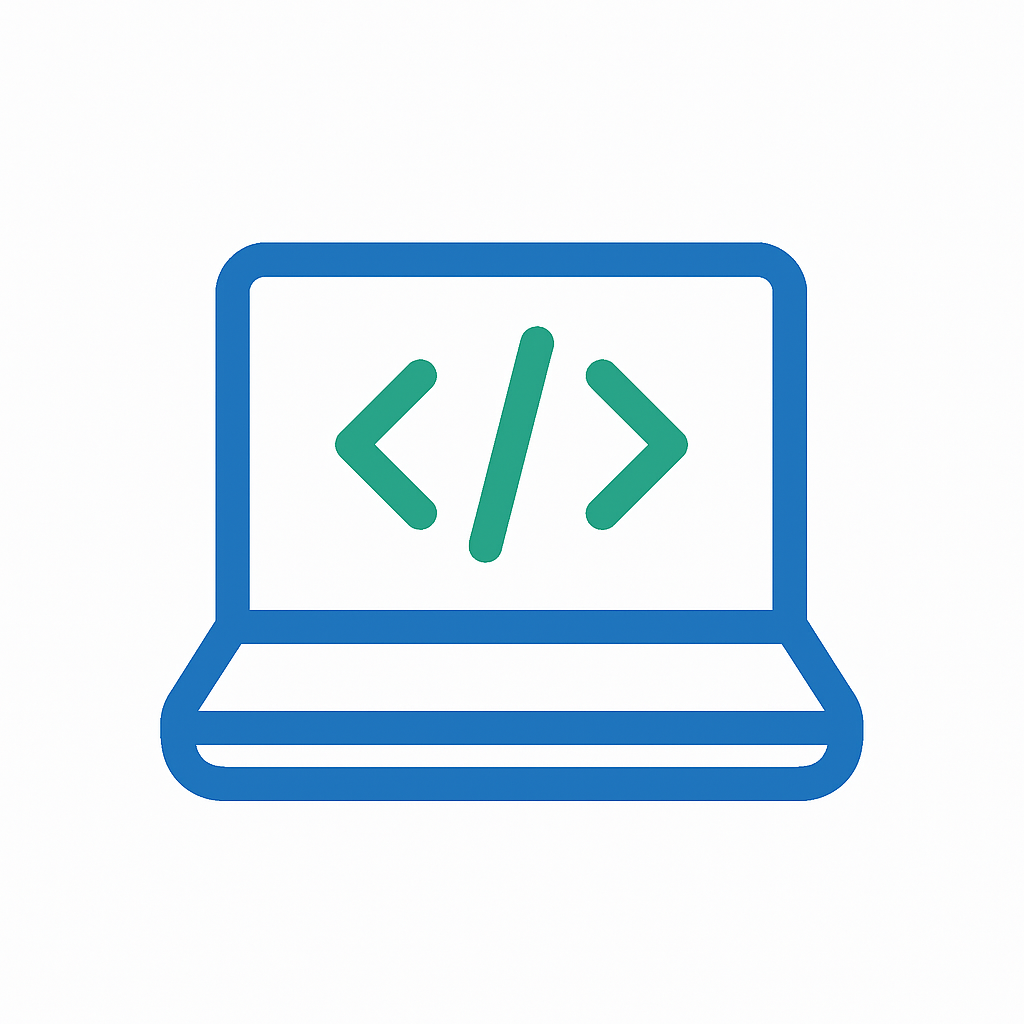 Laptop and code brackets icon, representing tech career focus