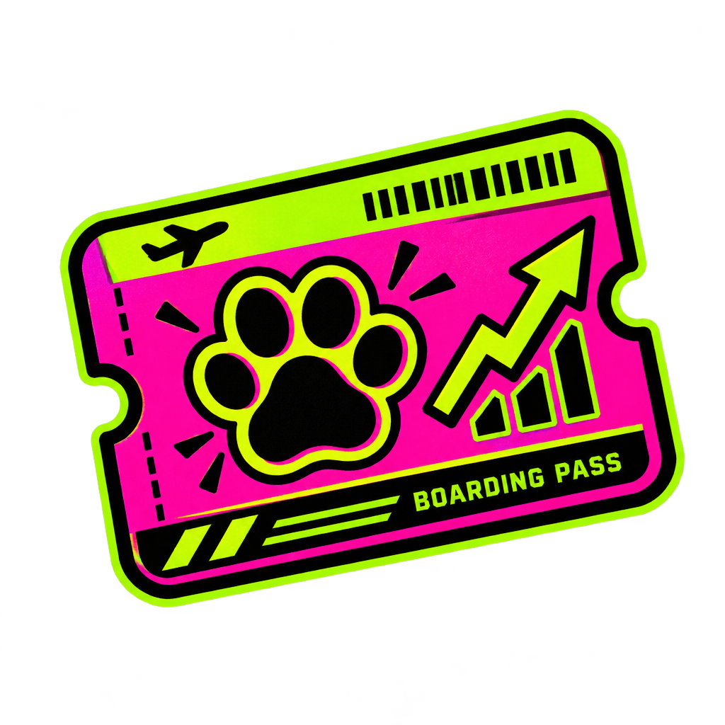 Neon flight badge icon with cat paw and upward chart for Pump.fun