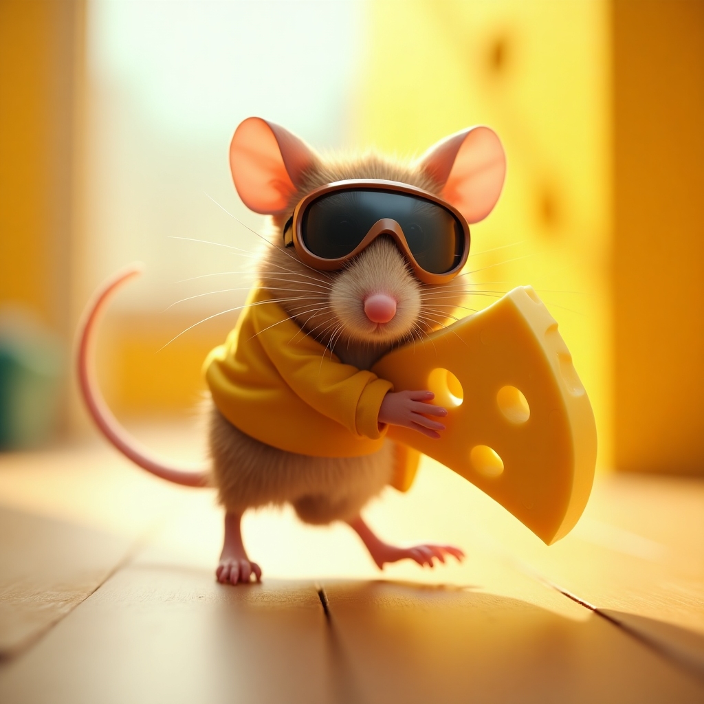 Brie Blitz, a mouse in sports goggles dashing with a cheese shield
