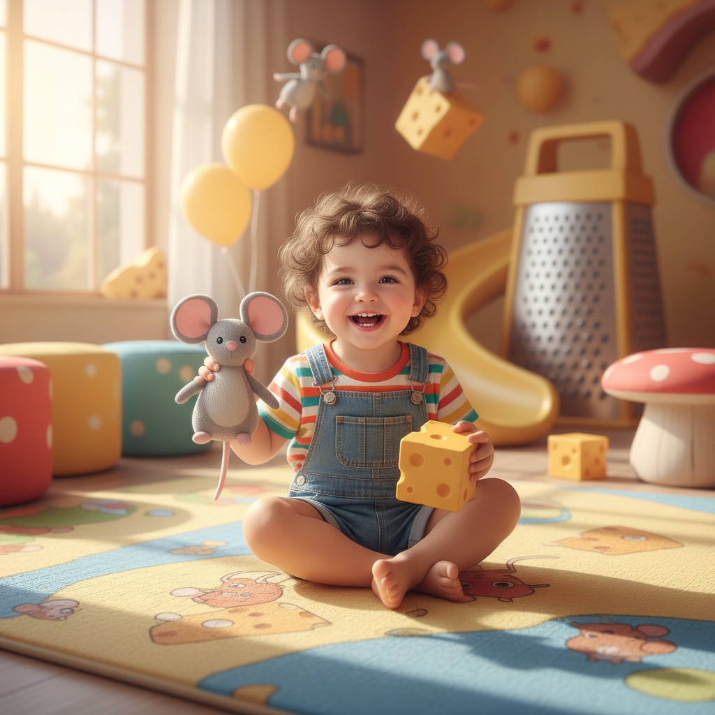 A young smiling child with a playful background