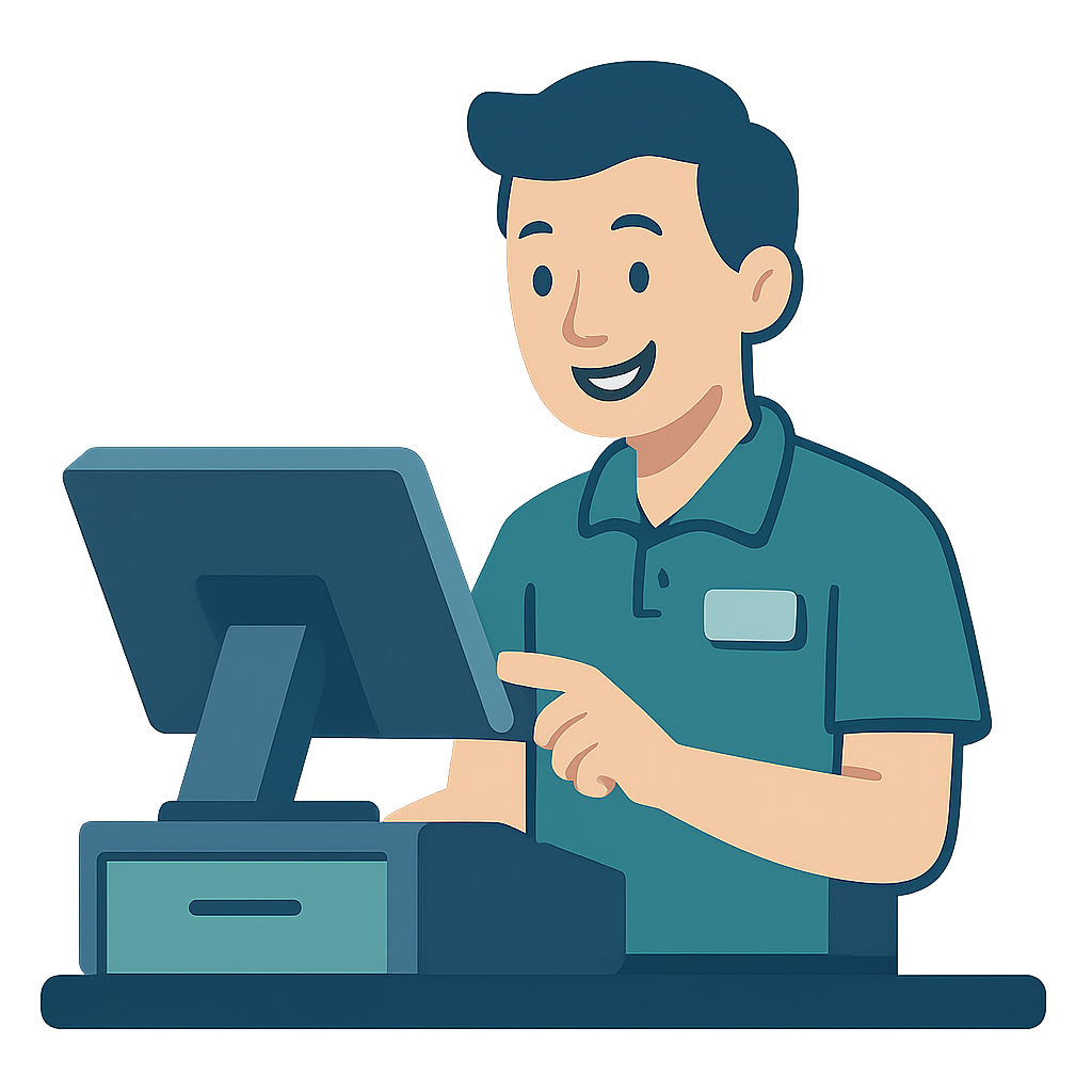 Language toggle icon symbolizing bilingual POS support, soft blue and green tones