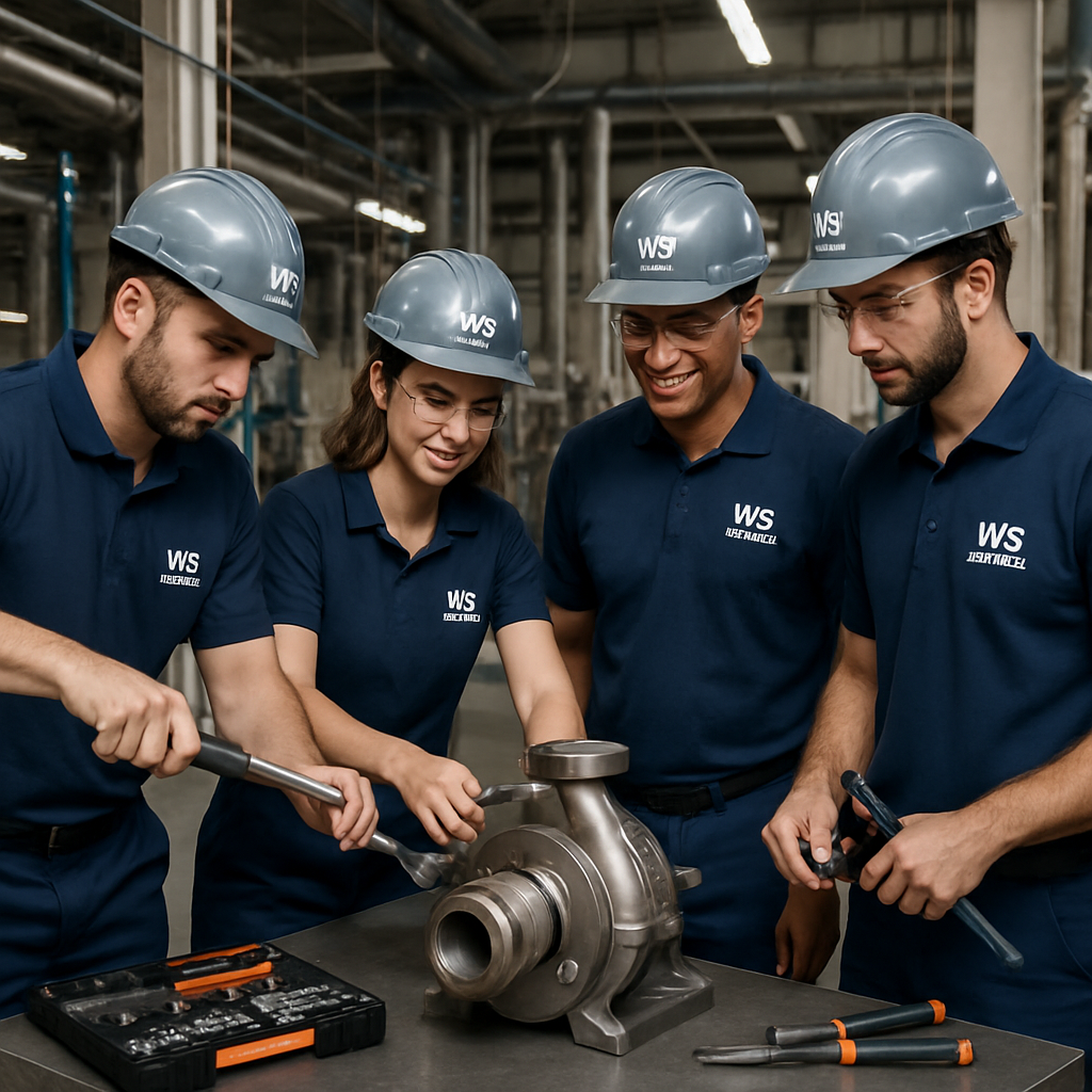 Equipe da WS Montagem trabalhando em projeto industrial