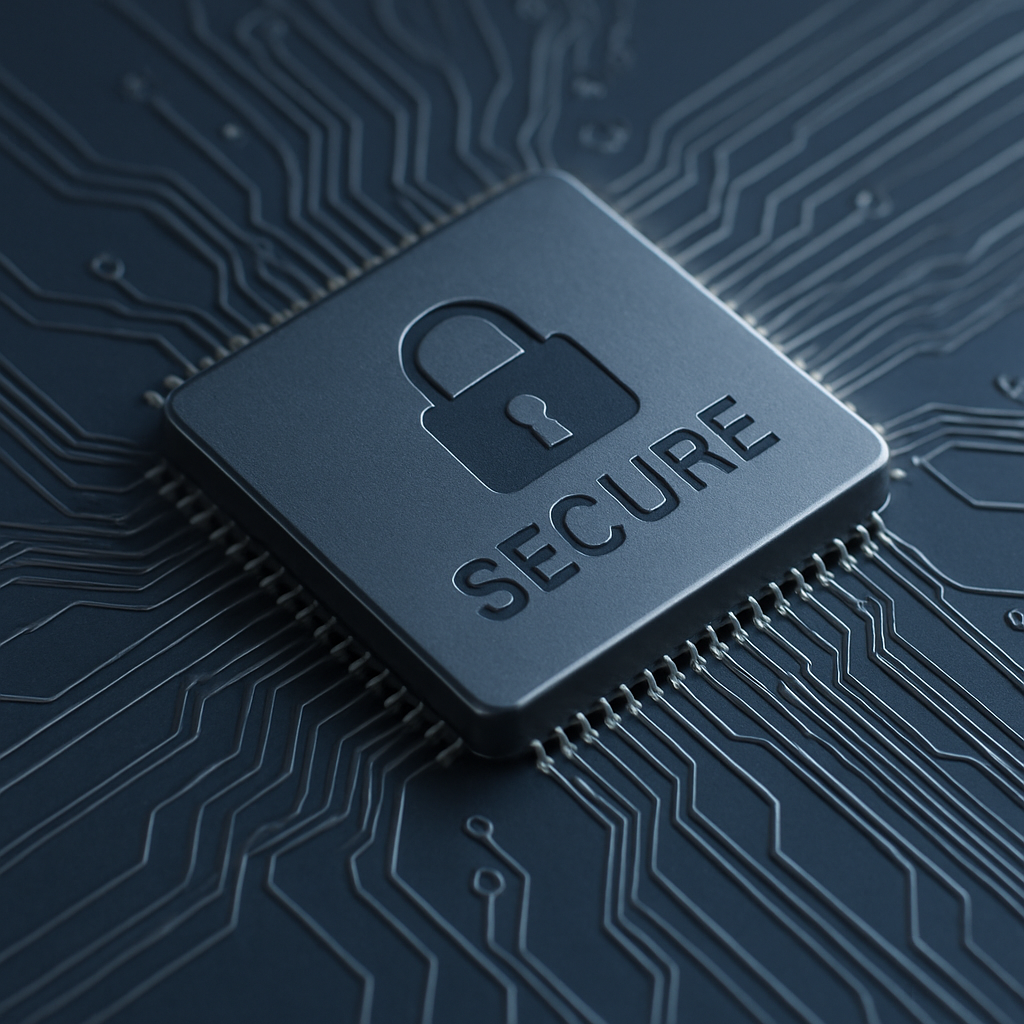 Minimal secure hardware chip with subtle circuitry and soft lighting