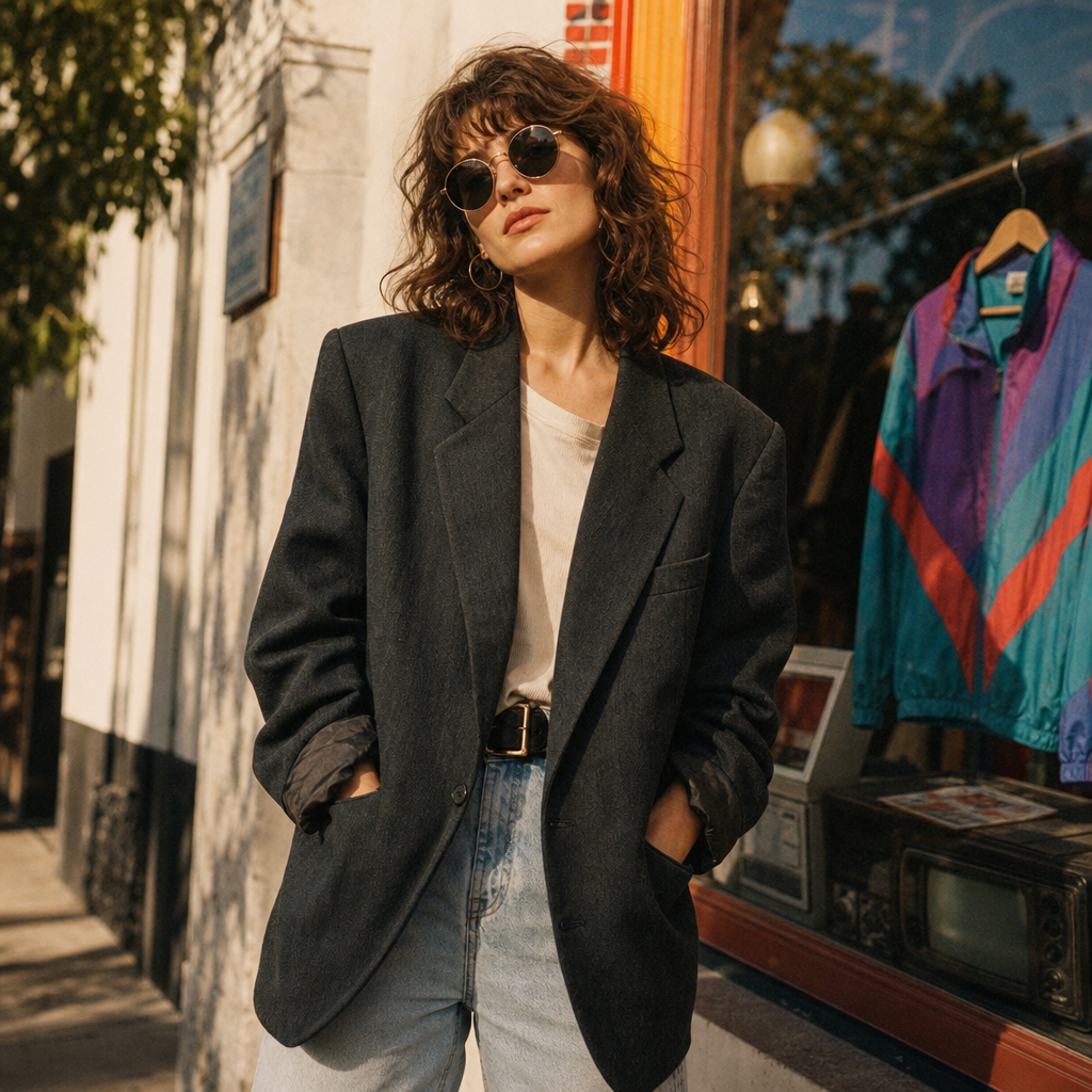 Relaxed borrowed-from-the-boys vintage blazer with relaxed denim