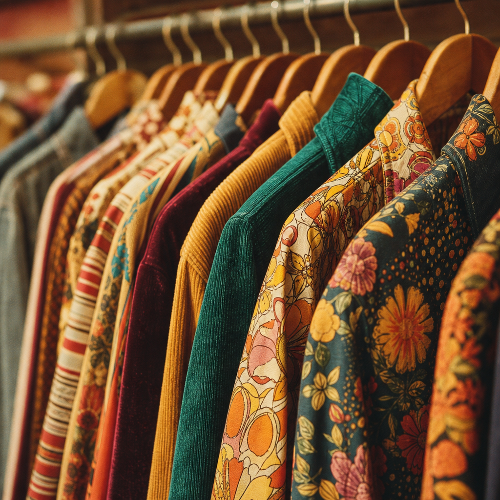 Close-up of colorful vintage clothing rack texture
