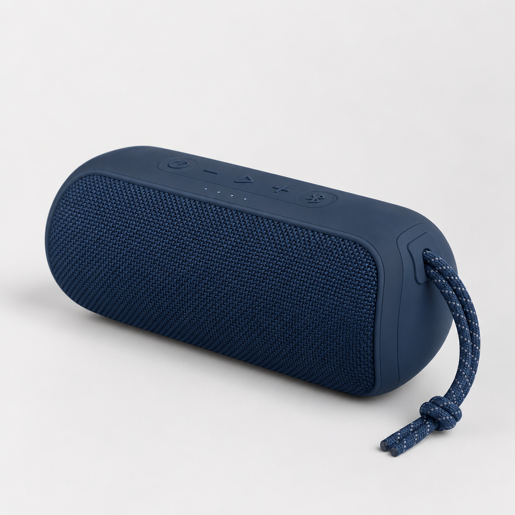 Portable navy bluetooth speaker with rubberized finish