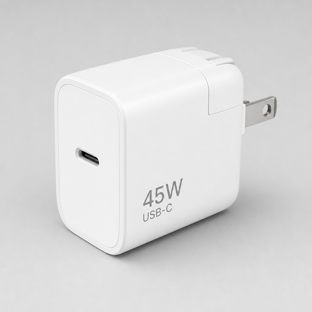 Compact 45W USB-C wall charger with foldable prongs