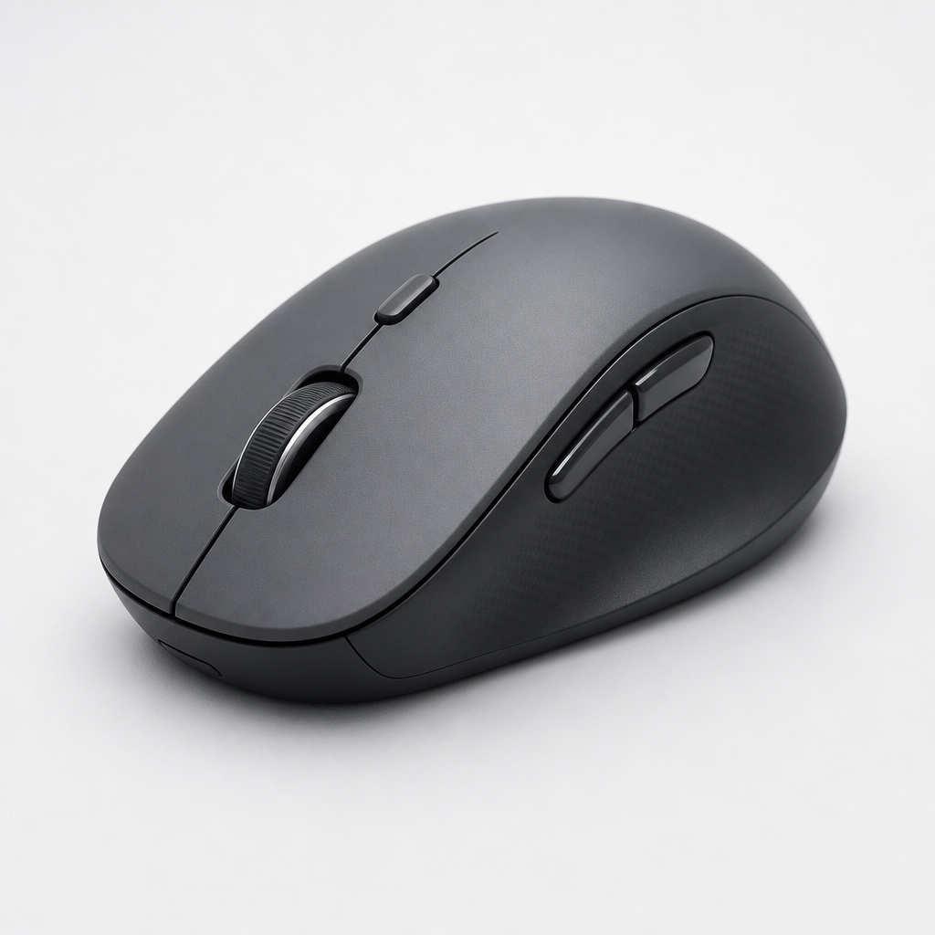 Ergonomic graphite wireless mouse with side buttons