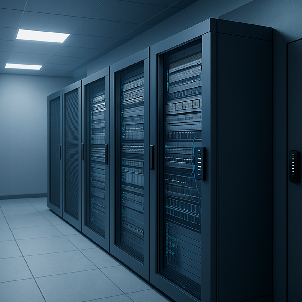 Современный дата-центр с оборудованием для операторов связи, чистая и доверительная обстановка