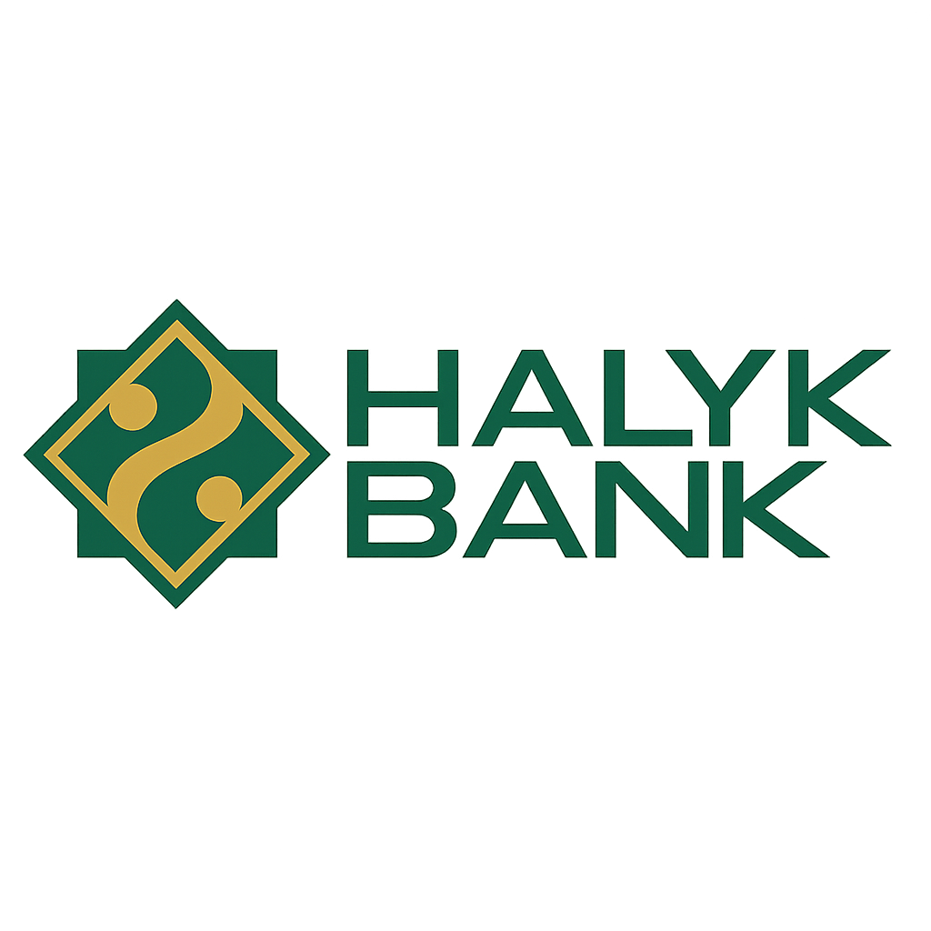 Halyk Bank logo, green and gold, corporate Kazakhstan banking style