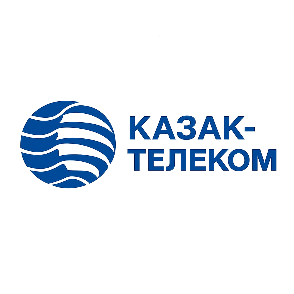 Kazakhtelecom logo, blue and white corporate branding