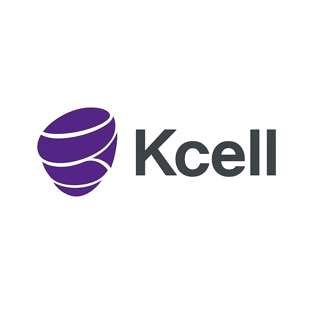 Kcell logo, purple and grey, minimalist and trustworthy