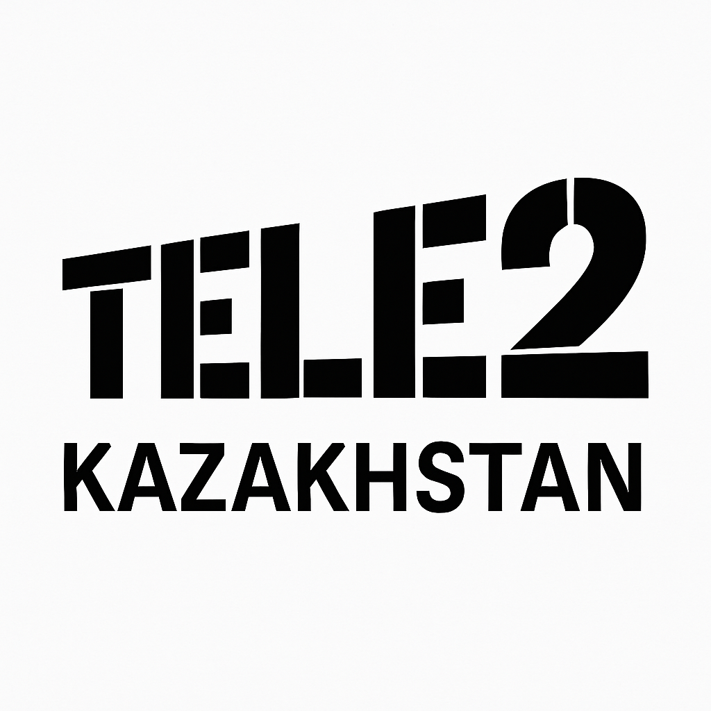 Tele2 Kazakhstan logo, bold black and white, professional mood