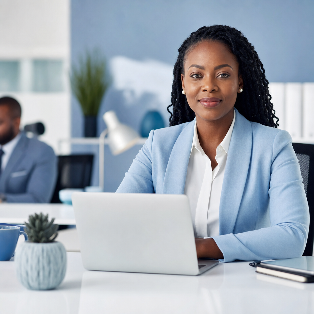Professional Black woman in a polished business environment