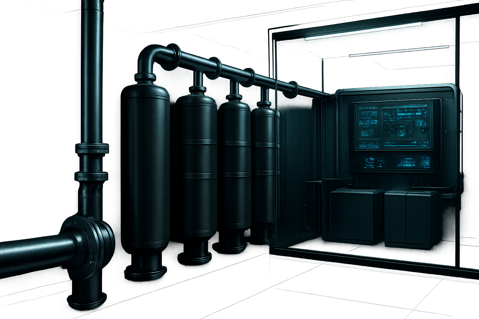 Pozo profundo con infraestructura hídrica crítica y módulos de filtración médica