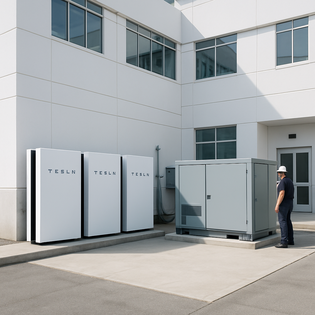 Matriz de paneles solares y nodos energéticos estratégicos con iluminación técnica