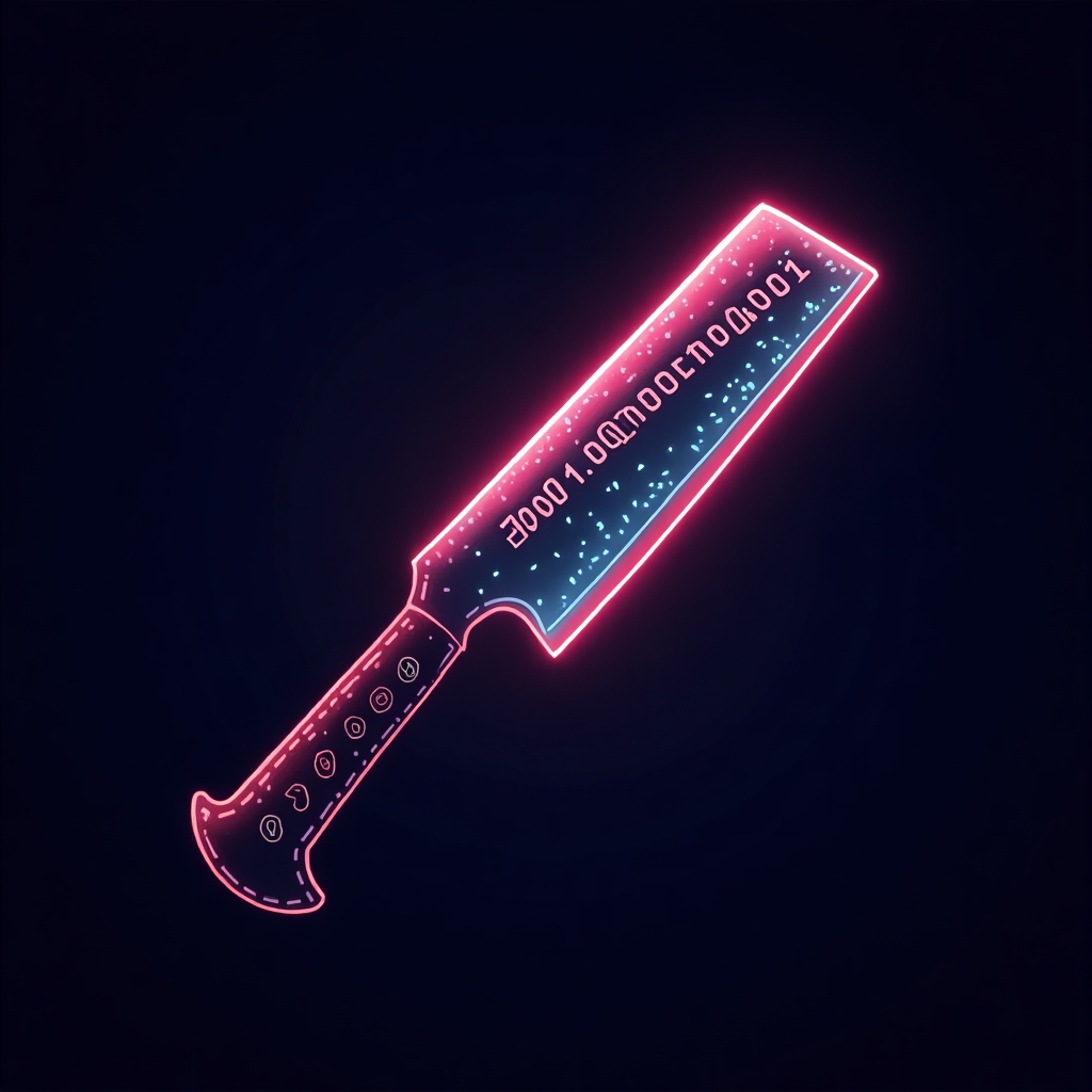 Laser-etched binary blade icon