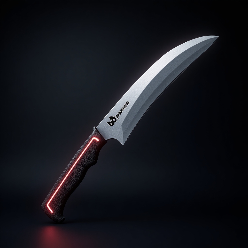 Merge Machete – realistic, dual-tone titanium blade with split grip, lifelike collectible, tech accent lighting