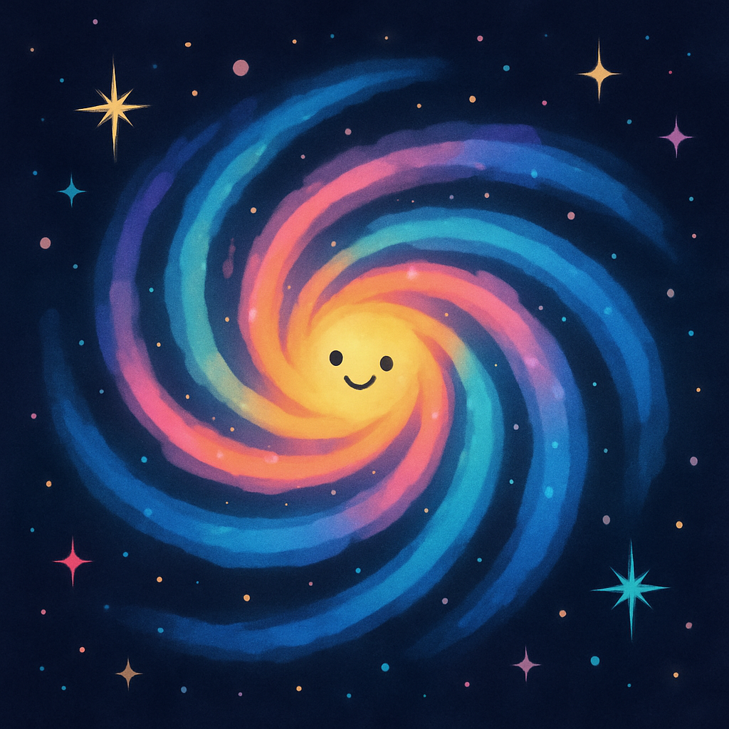 Colorful spiral galaxy illustration, vibrant and friendly