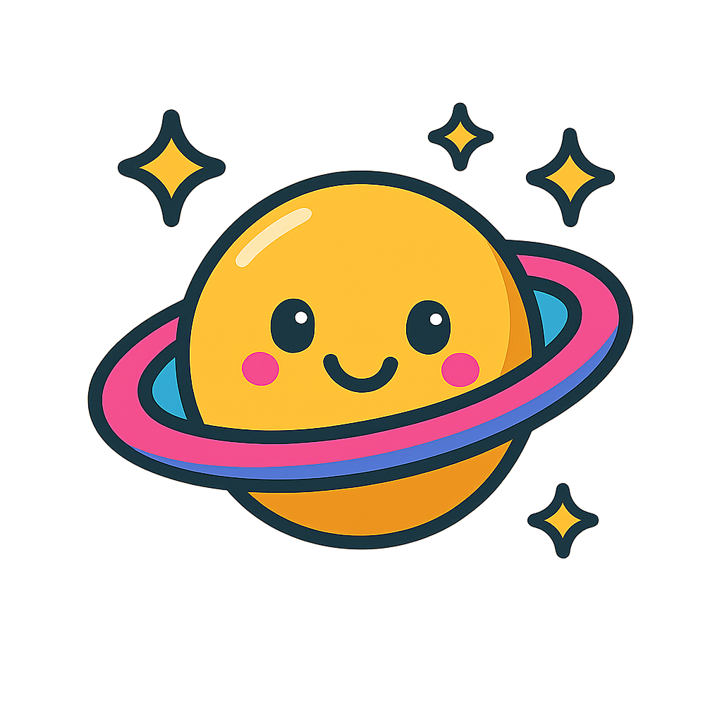 Space icon: planet with rings and stars