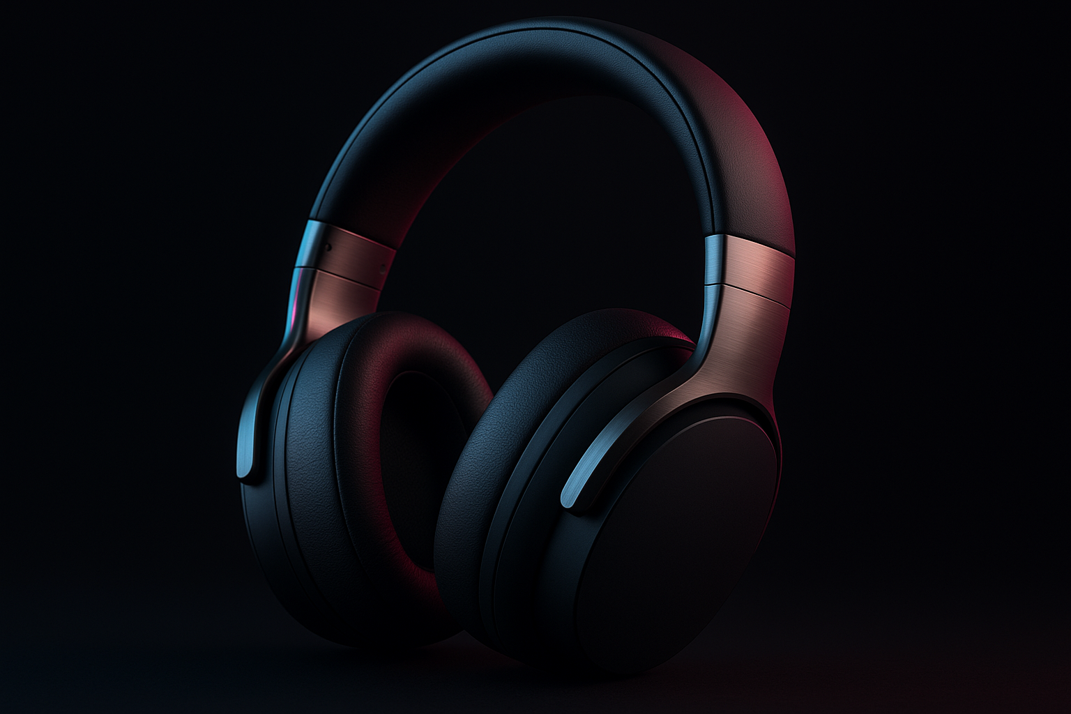 Large matte-black over-ear headphones with brushed metal yokes, angled in dramatic side profile on a dark studio backdrop