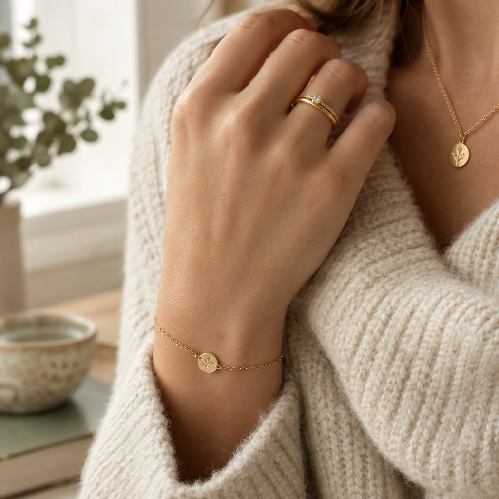 Handmade jewelry shown worn in soft natural window light
