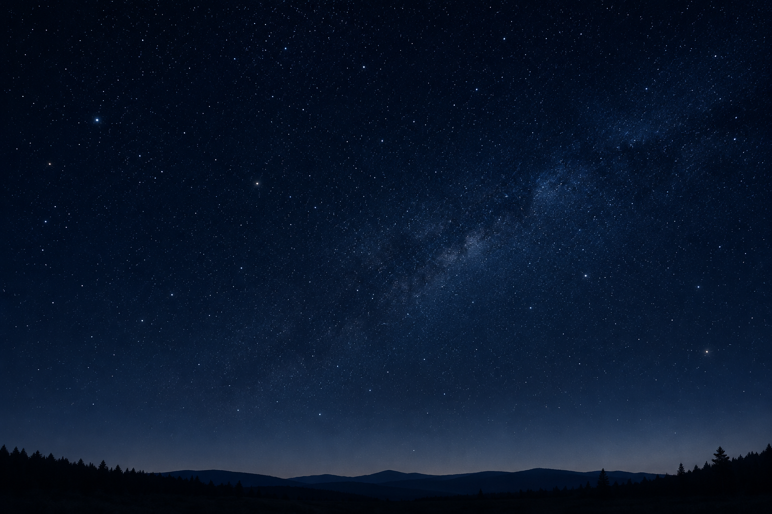 Starry night sky above a quiet horizon