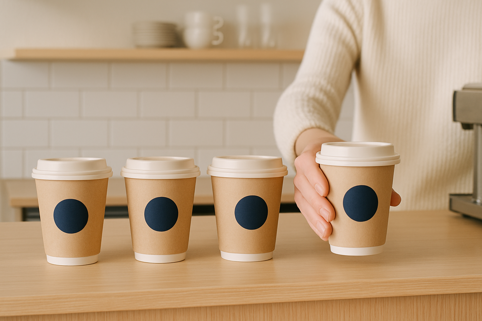 Takeaway coffee cups ready at the counter