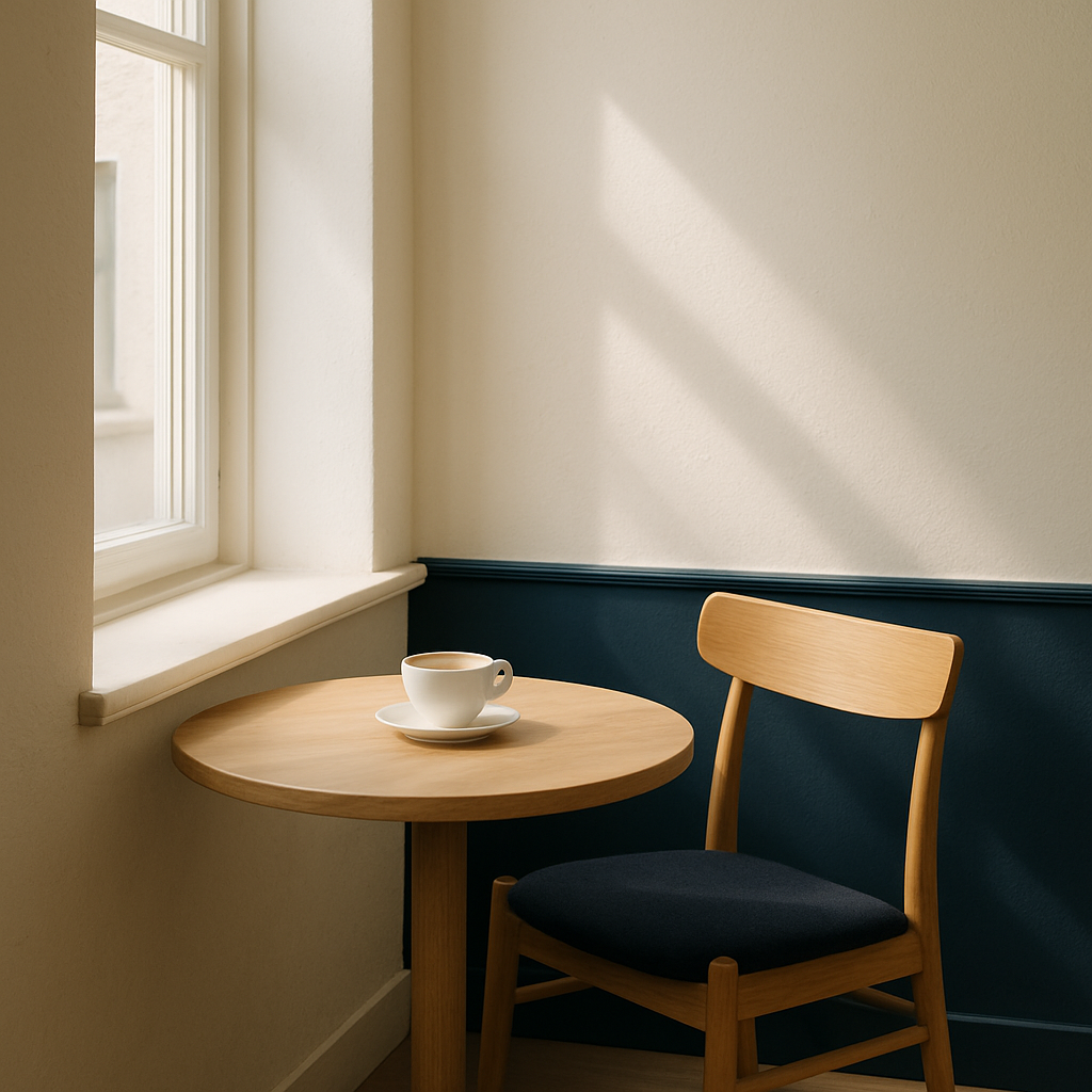 Window seating with soft daylight and a quiet table