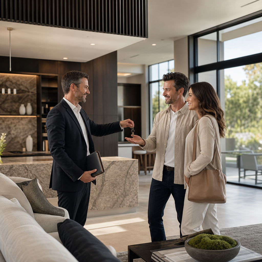 Polished completion moment inside a finished luxury home with refined millwork, natural light, and immaculate final detailing