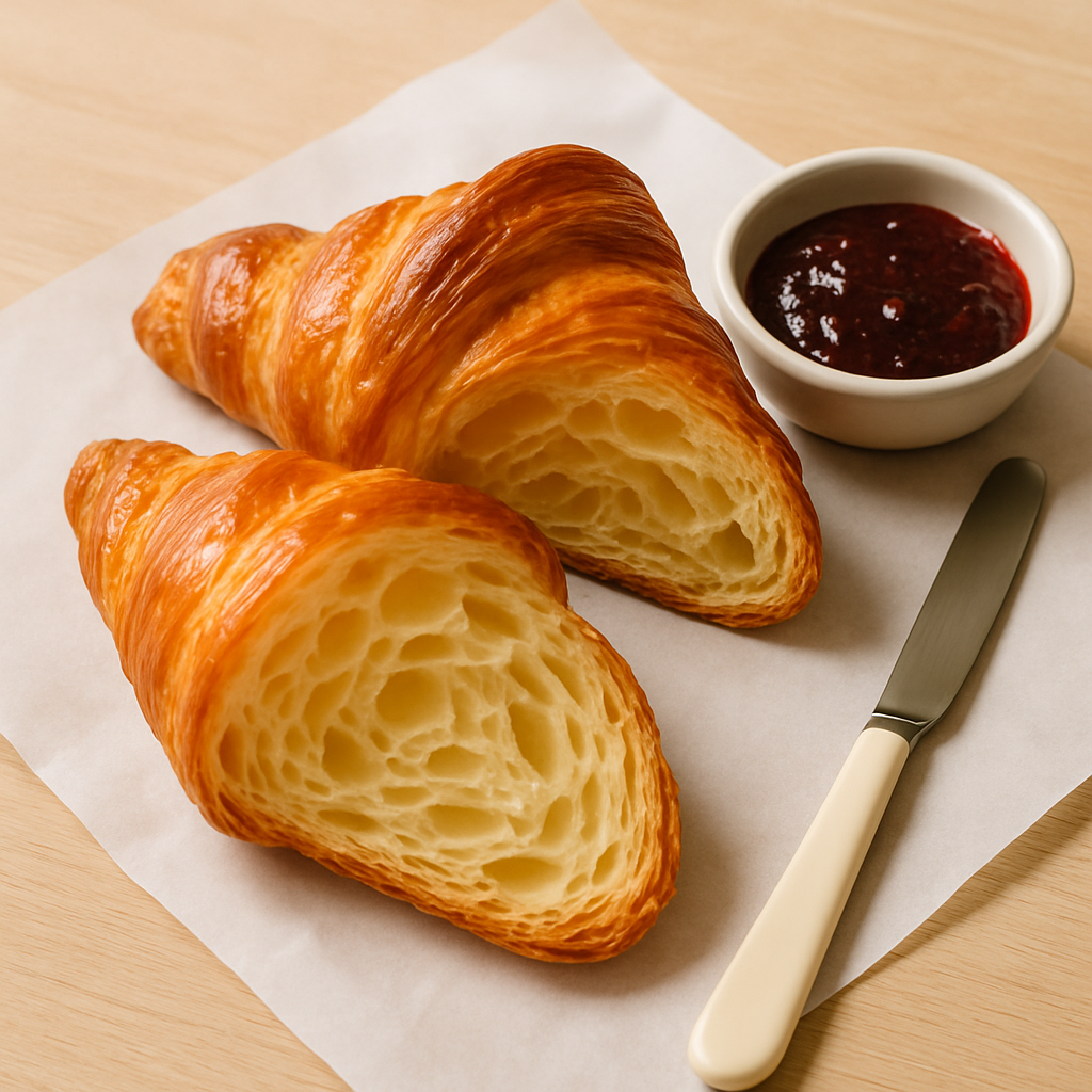 Golden flaky butter croissant with laminated layers