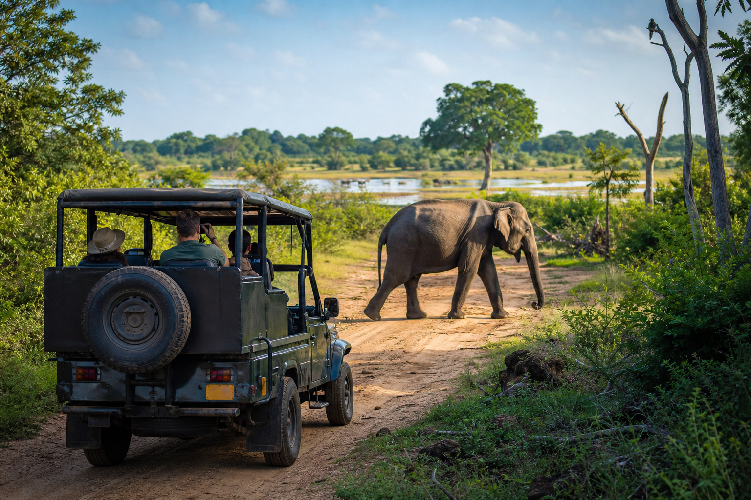 Safari jeep and wildlife in Sri Lanka