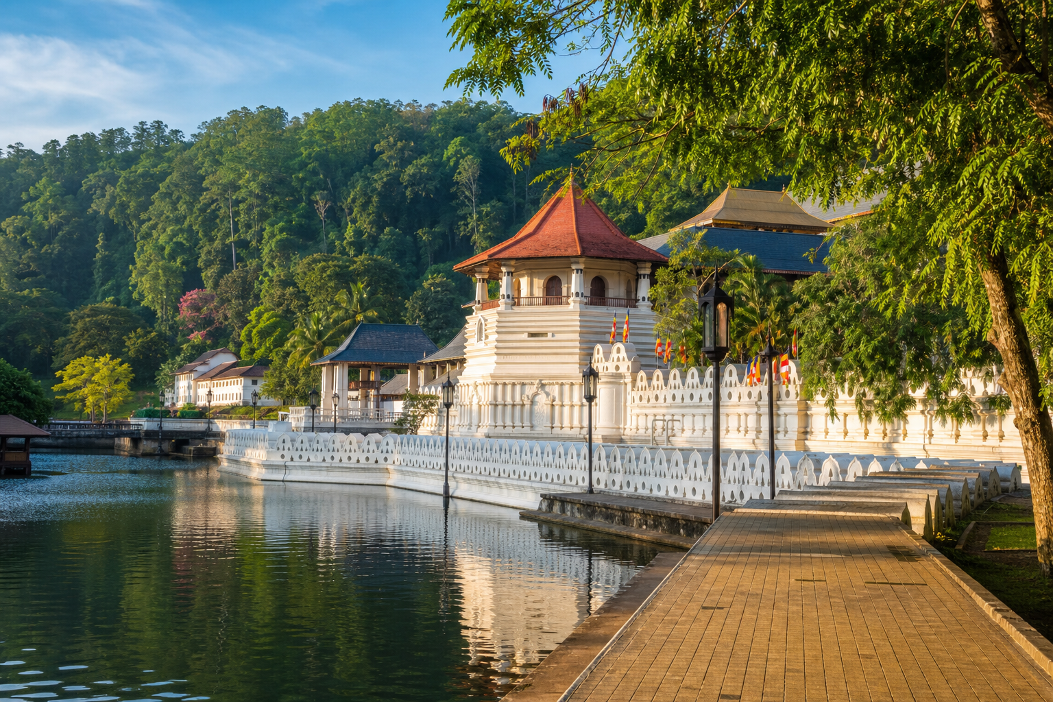 Kandy lake and Temple of the Tooth surroundings in Sri Lanka