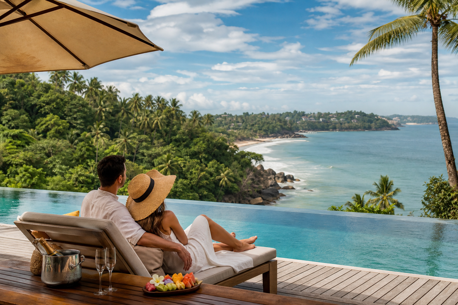 Romantic luxury travel scene in Sri Lanka