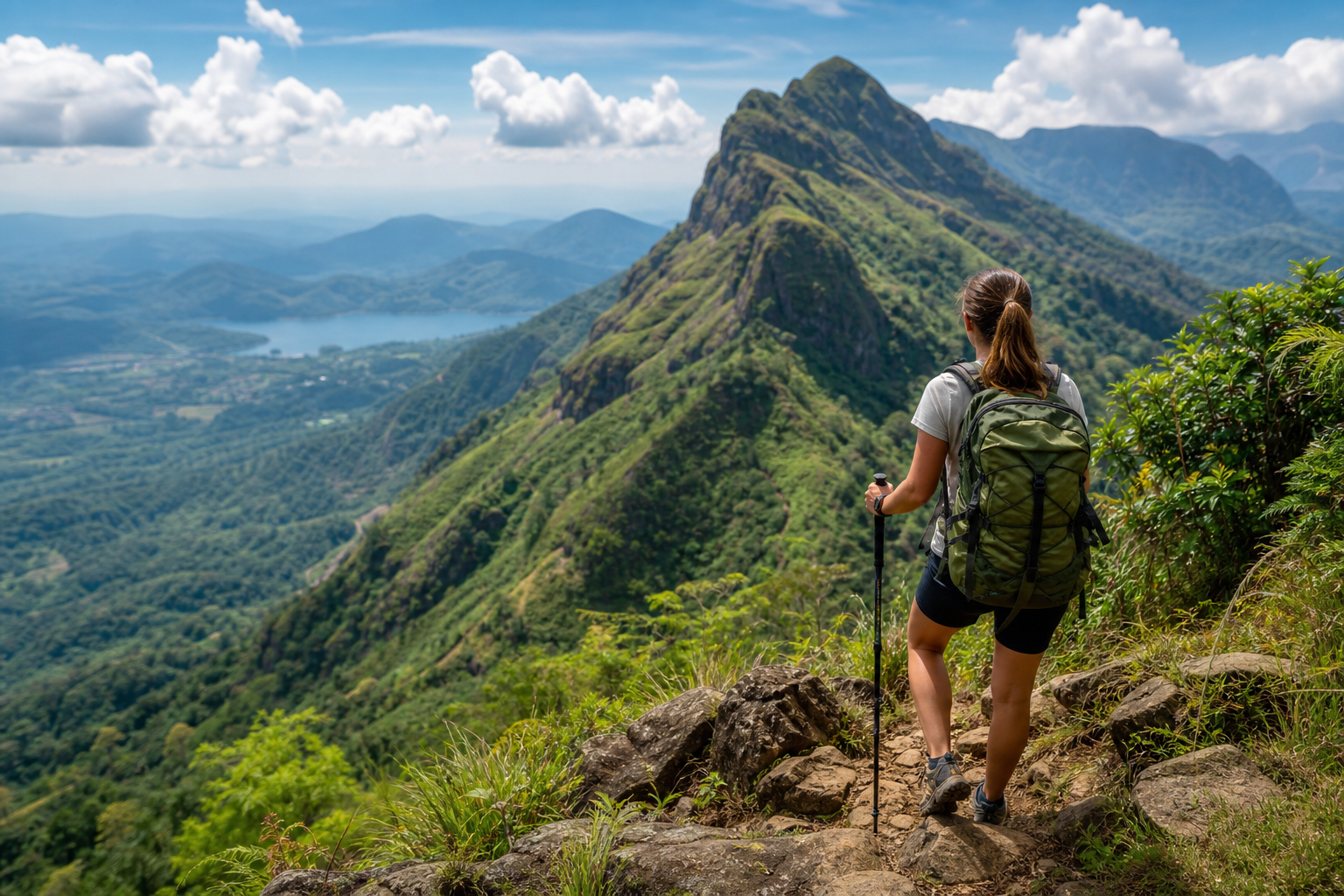 Mountain trail and scenic hiking landscape in Sri Lanka