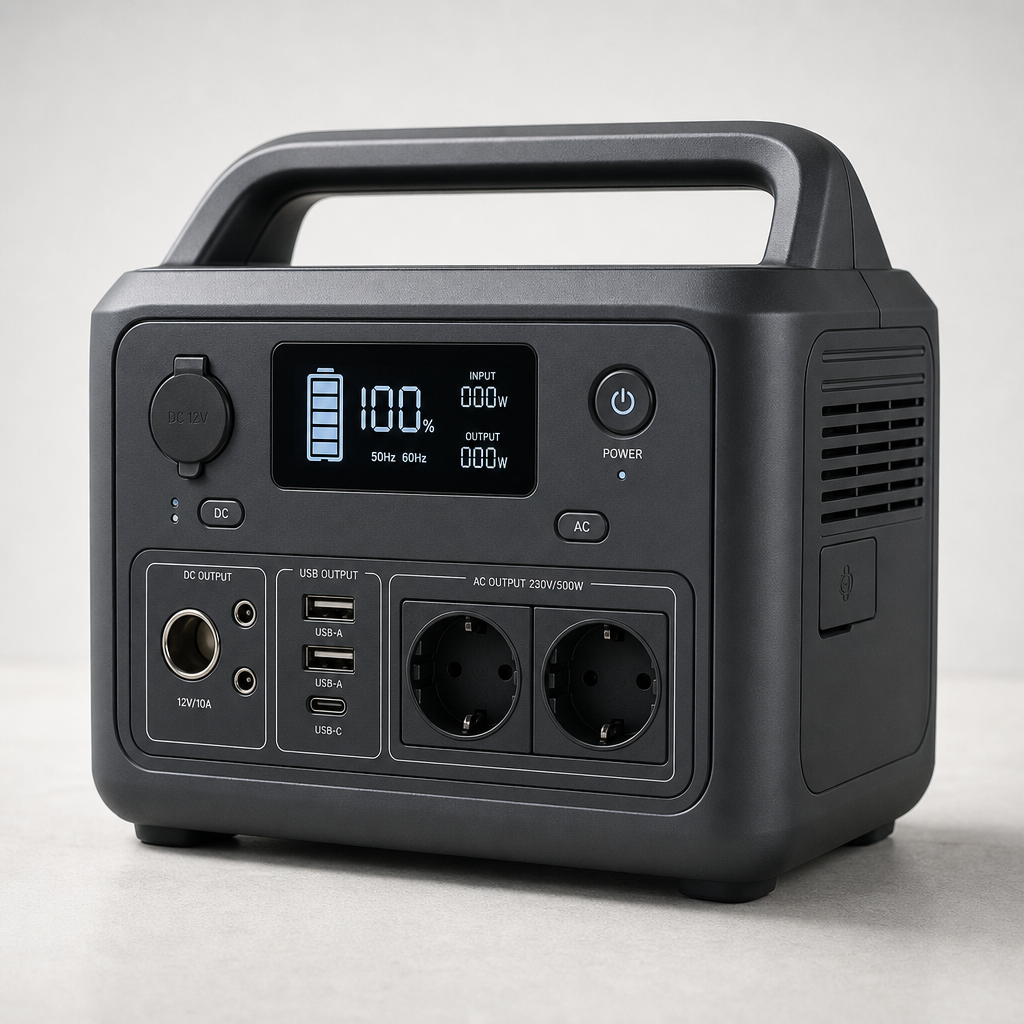 Compact 500Wh portable power station with multiple AC and USB outputs
