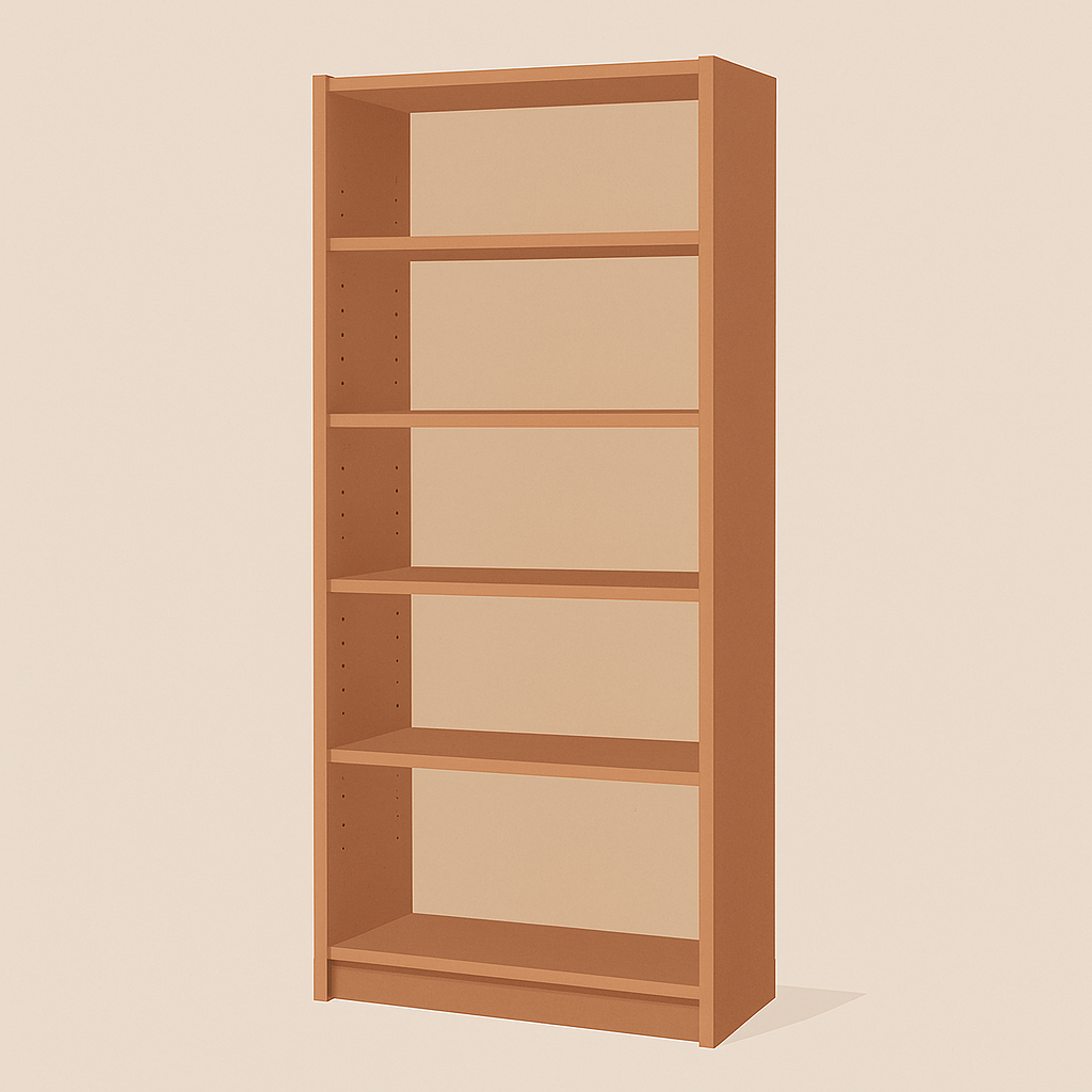 Minimalist illustration of the IKEA Billy bookcase in warm earth tones
