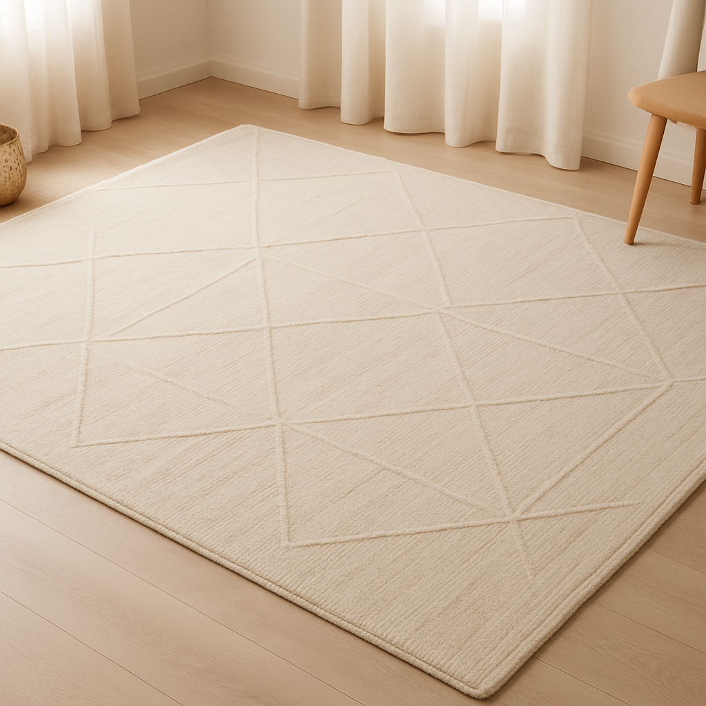 Soft neutral area rug with simple pattern