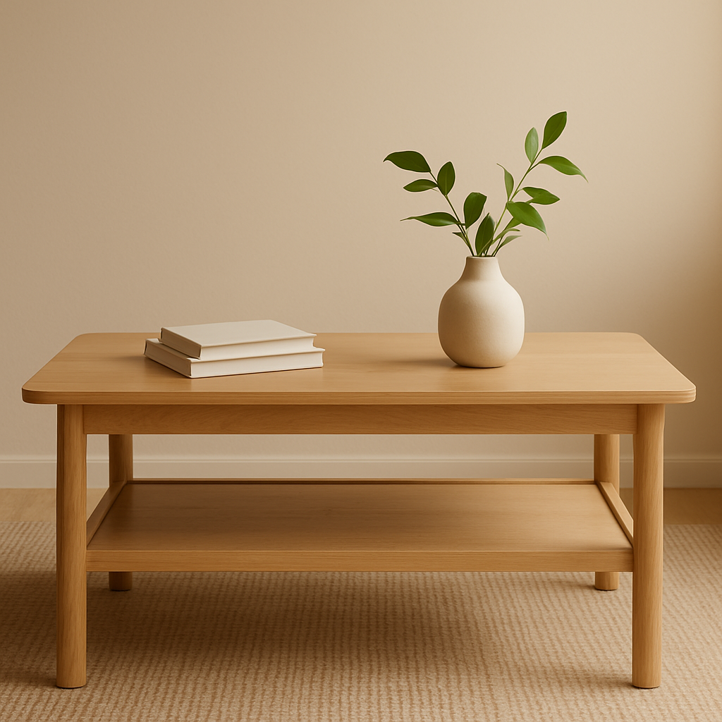 Minimalist oak coffee table styled for Scandinavian interiors