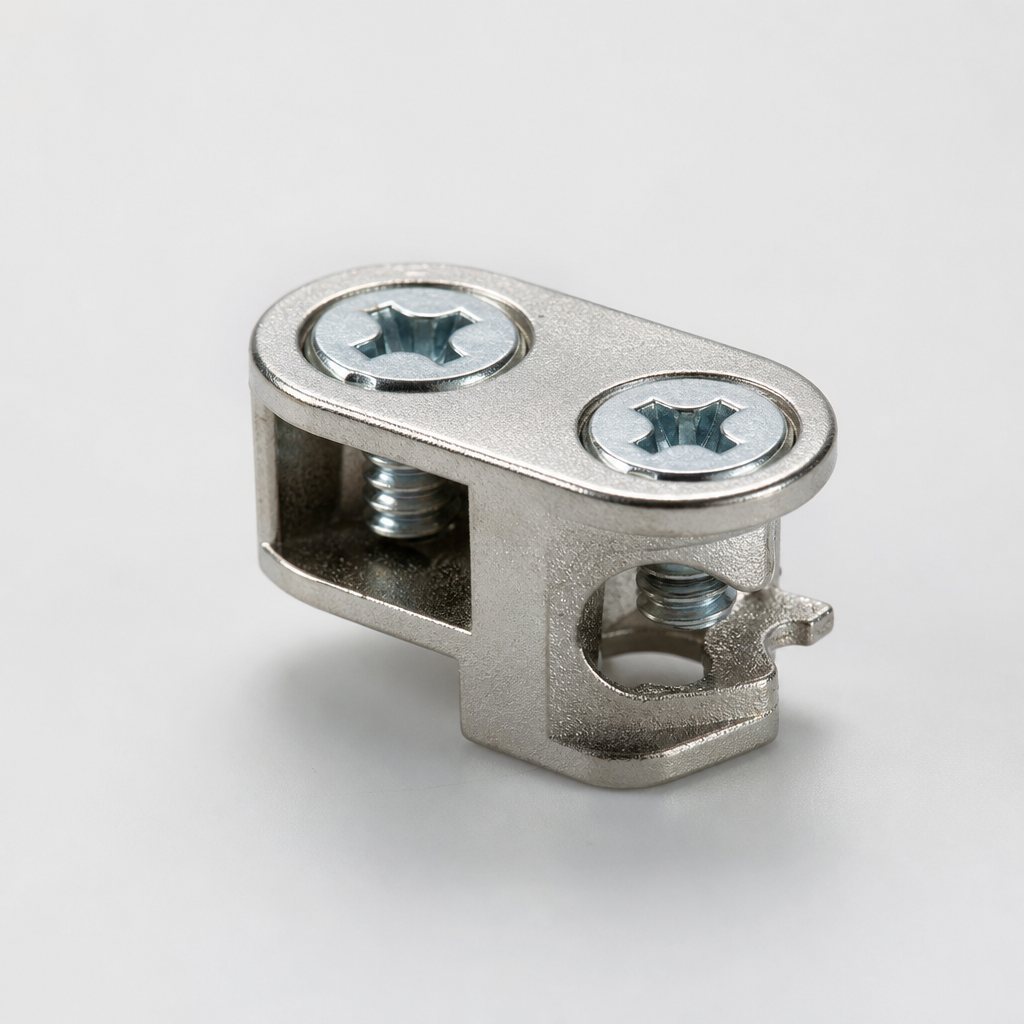Zinc alloy fixing connector with twin screw slots