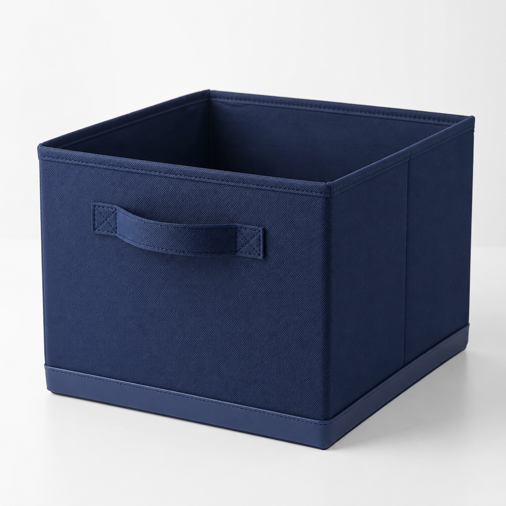 Navy foldable storage bin with reinforced base