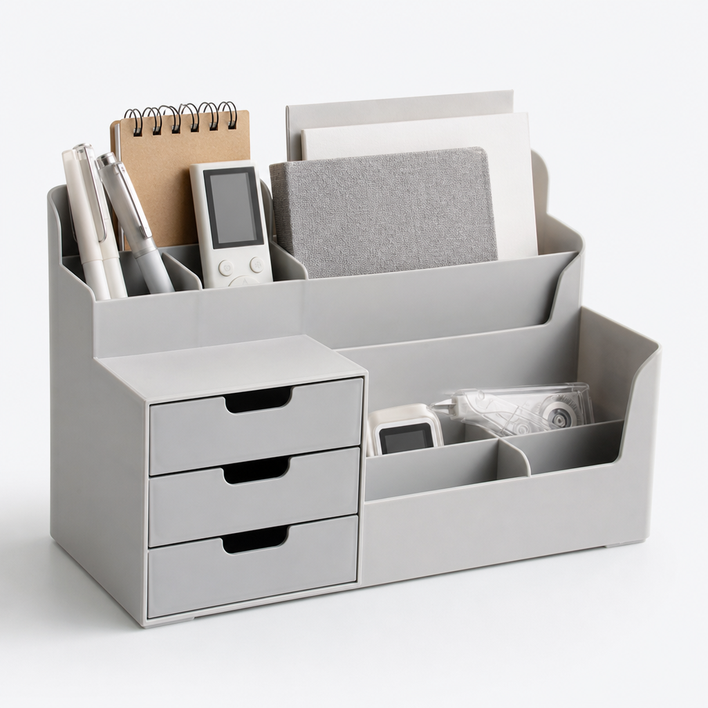Light grey multi-functional home organizer with mixed compartments