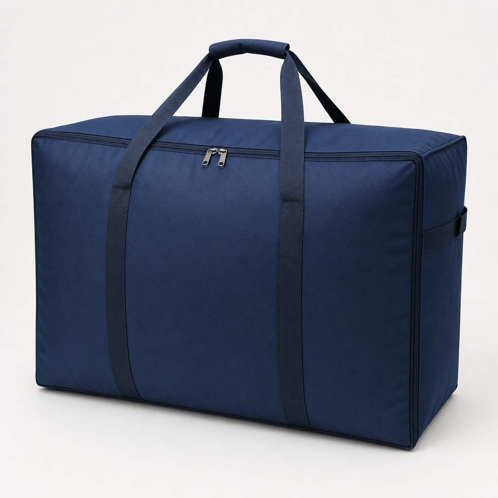 Large navy wardrobe storage bag with zipper and reinforced handles