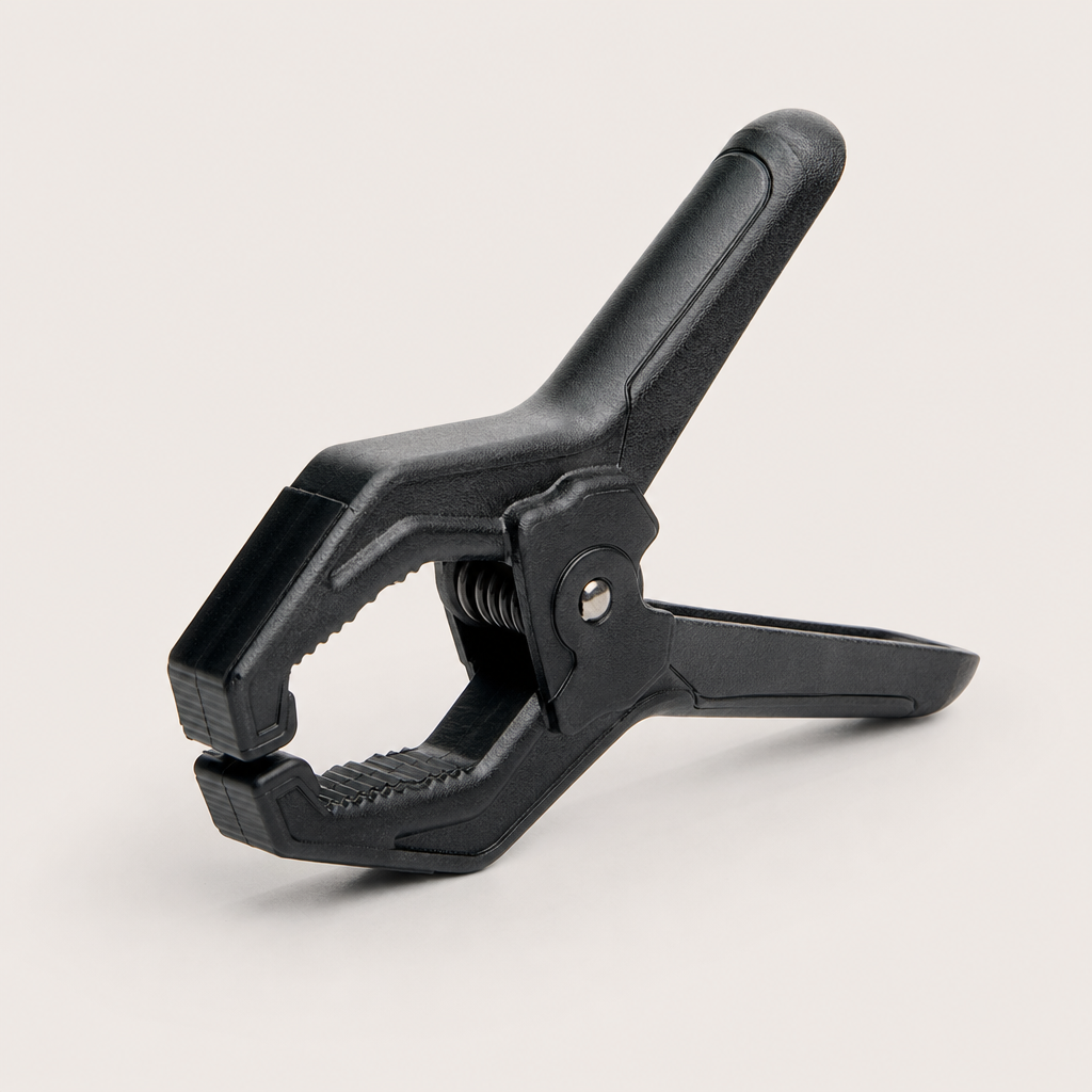 Black storage clamp with rubber grip pads