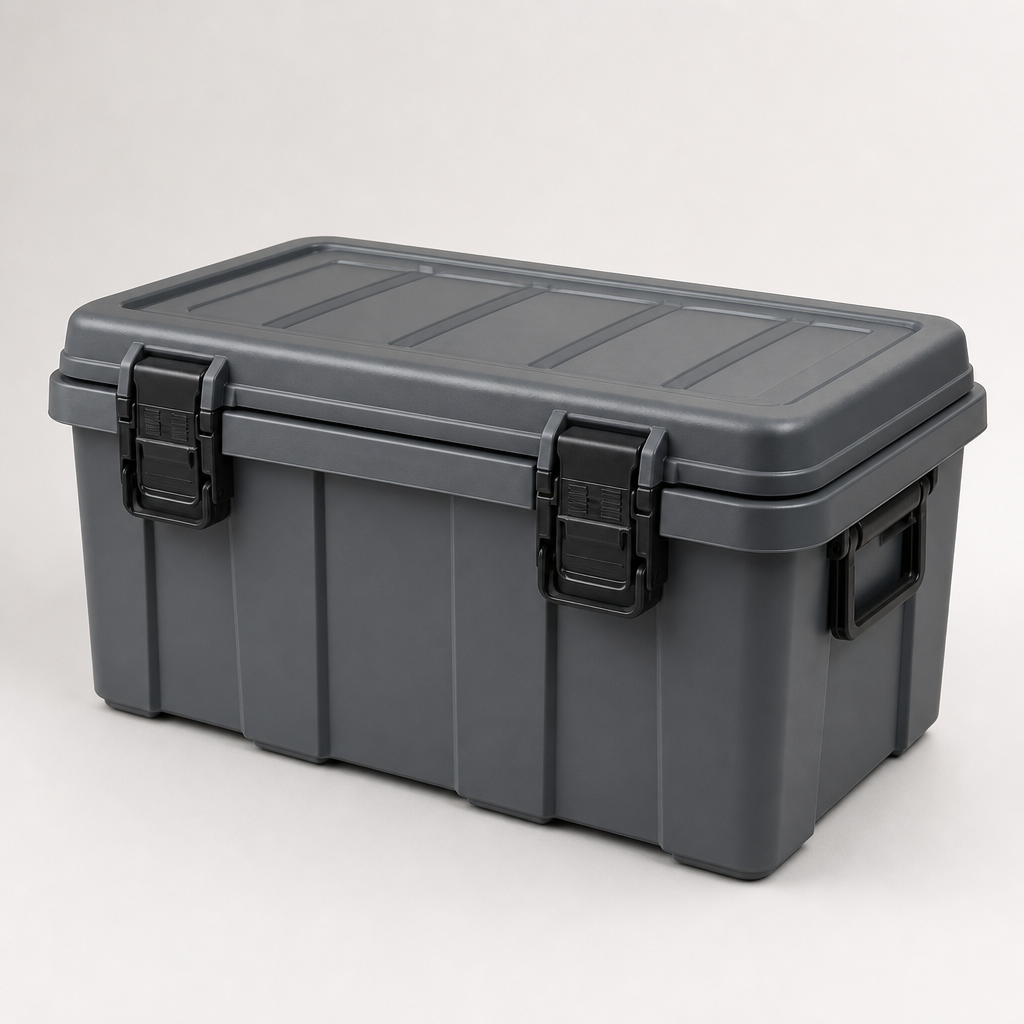 Waterproof storage container with sealed lid and industrial-grade latches